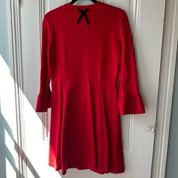 Kate Spade Broome Street Mini Dress Womens Small Red Fit and Flare Bell Sleeve - Picture 6 of 9